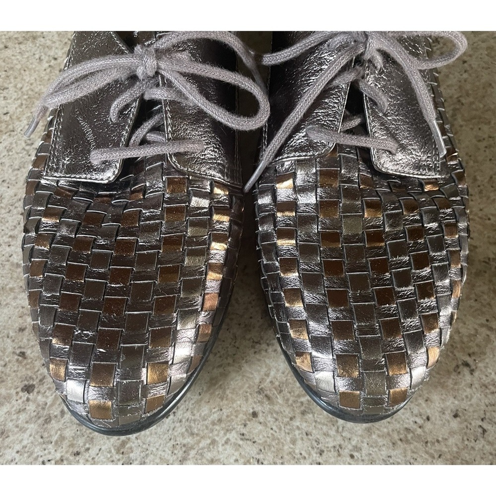 Trotters Woven Metallic Bronze/Gold Oxford Shoes Womens 8 Lace Up Comfort Flat - Picture 3 of 7